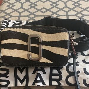 Marc Jacobs Black and Cream Striped Zebra Calf Hair Snapshot Crossbody Bag